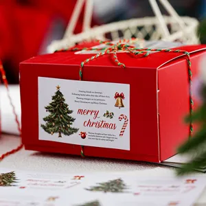 Étiquettes Autocollantes Rectangulaires Motif Sapin Père Noël Aquarelle Autocollants Scellage Emballage Boîte Cadeau pour Fête Noël Boulangerie Invitation Décoration