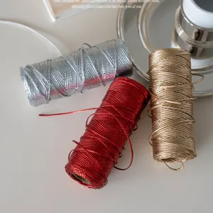 Metallic Christmas gift wrapping cord set, shiny gold silver red string for DIY bows