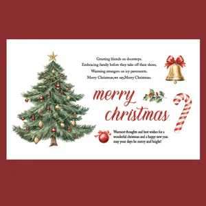 Détail d'autocollant d'arbre de Noël avec illustrations aquarelle et vœux.