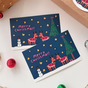 Merry Christmas Cartes De Voeux Papier Couche Message Cadeau Etiquettes Avec Motif Renne Bonhomme De Neige Imprime Carte De Fete Pour Decoration Emballage