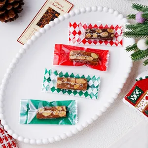 Ins Stijl Kunststof Snoep Verpakkingstas Festief Rood Groen Geruit Gestreept Heißsiegelbeutel Voor Nougat Toffee Bruiloft Kerstmis Cadeau Feest Benodigdheden
