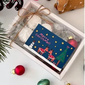 Ensemble de cartes de vœux de Noël avec boîte cadeau et décorations pour emballage DIY.