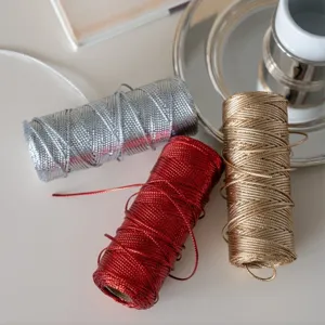 Metallic Polyester Ribbon For Christmas Gift Wrapping DIY Bow Knot Craft Packing Binding Cord String Holiday Party Decor