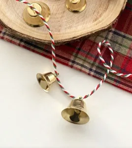 Cloches décoratives de Noël DIY avec ficelle rouge blanc vert, cloches en métal pour loisirs.