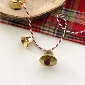 Cloches en laiton de Noël breloques décoratives DIY avec cordon torsadé rouge blanc vert