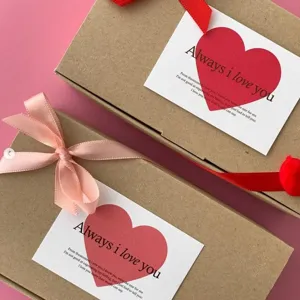 Valentine gift card packaging box set with heart design and sweet romantic love messages.