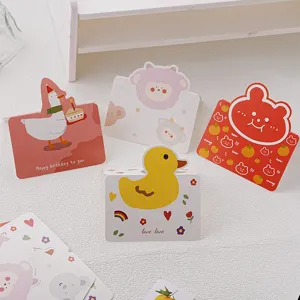 Süße Cartoon Tier Karton Faltbare Grußkarten Packung Gelbe Ente Bär Schaf Dankeskarten Für Kinder Kindertag Geschenk Bäckerei Blumenladen Nachrichtkarte
