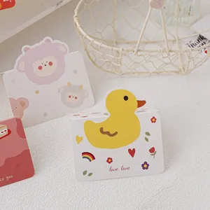 Süße Cartoon-Grußkarten mit gelben Enten und niedlichen Motiven für Geschenke und Bäckereien.
