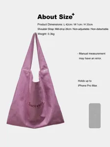 Stylish purple soft leather tote bag, large capacity shoulder bag with custom text design.