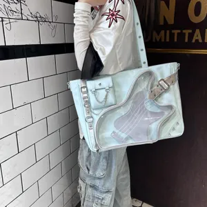 Hellblaue Ita Tasche mit transparentem Gitarrenfenster Schulter Tote Bag für Anime Fans