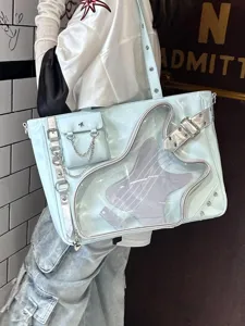 Hellblaue Ita Tasche mit Gitarrenfenster große Kapazität Student Schulter Tote Tasche für Alltag.