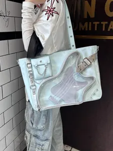 Hellblaue Gitarren Ita Tasche mit Sichtfenster, große Kapazität Tragetasche Schultertasche Alltag.