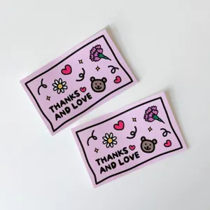 Cute pink greeting cards with bear and flower design, perfect for holiday gifts and decoration.