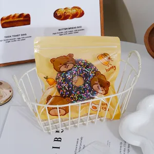 Sac zippé en plastique transparent avec de mignons ours de dessin animé, idéal pour biscuits.