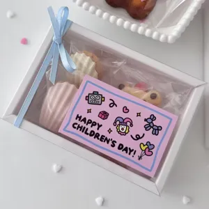 Childrens day gift greeting card set with square box and blue ribbon for holiday celebration