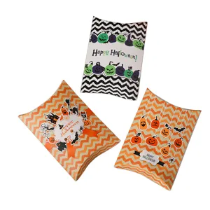 Halloween pillow paper boxes for candy, cookies, and party gift packaging supplies.