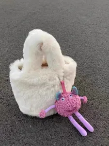 Damen Mode Plüsch Eimer Tasche Winter Weich Kunstfell Handtasche Süßer Kleiner Monster Anhänger Einzelne Schulter Umhängetasche