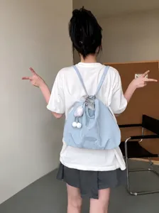 Casual soft canvas backpack minimalist versatile daily school shoulder bag for women