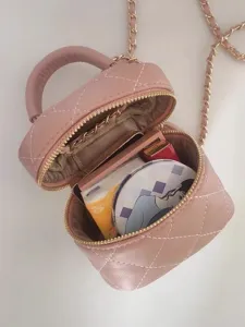 Bolso cruzado acolchado rosa con cadena, mini bolso elegante y de moda para mujer.