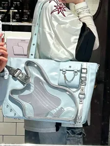 Hellblaue Ita Tragetasche mit Gitarren Sichtfenster, große Kapazität Punk Schultertasche.