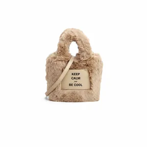 Plush bucket bag for women, trendy fluffy crossbody handbag, cute autumn winter shoulder bag