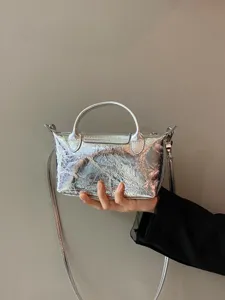 Women's Fashion Pleated Dumpling Handbag PU Leather Small Top Handle Crossbody Bag Metallic Luster Casual Shoulder Bag