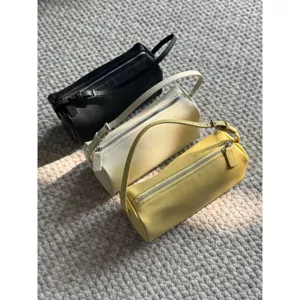 Borsa a tracolla cilindrica in pelle PU minimalista, mini borsa Boston casual da donna.