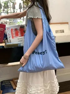 Korean style single-shoulder large-capacity striped canvas tote bag casual versatile fashion women bag