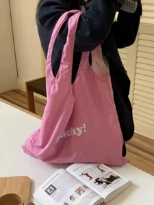Rosa gestreifte Canvas Umhängetasche lässige große Kapazität Alltagstasche Shopper bag