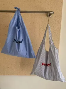 Koreanischer Stil gestreifter Canvas Shopper, lässige große Umhängetasche für Damen.