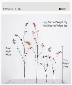 Artificial maple leaf branch detail view showing size specifications, height 90cm and 59cm.