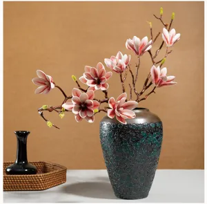 Kuenstliche Magnolia Bluete Zweig chinesisch Stil dekorative Blumen Gesteck mit Vase