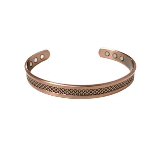 Vintage Pure Copper Magnetic Cuff Bracelet For Men Women Adjustable Lattice Geometric Pattern Healing Bio Magnetism Open Bangle Jewelry