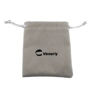 Grey velvet drawstring pouch for jewelry packaging storage gift bag soft flannel accessory bag 1pc