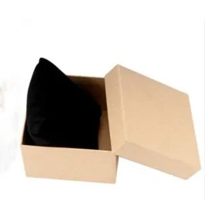 Kraft paper watch box with black velvet pillow for jewelry gift packaging detail view.