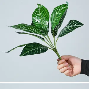 Hojas de planta verde artificial rama falsa de dieffenbachia para decoracion del hogar