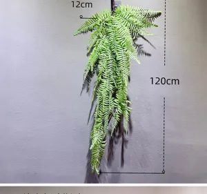 Artificial Boston fern hanging plant detail view, perfect for home and wall decor.