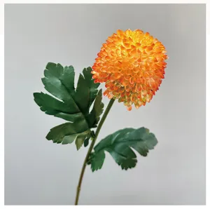 Lifelike artificial pompon chrysanthemum flower stem for home decor and wedding floral arrangements.
