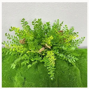Artificial fern plant wall detail, lush green boston fern foliage, realistic faux grass decor