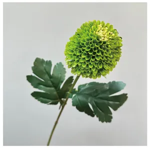 Artificial green pompon chrysanthemum flower stem close-up detail for floral arrangement decor.