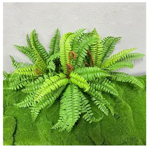 Artificial fern plant leaf wall decor detail showing realistic green foliage texture for home.