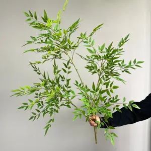 Branche de Plante Nandin Artificielle Faux Feuillage Vert Tige de Simulation pour Décoration d'Intérieur Salon Arrangement Floral