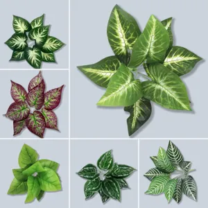 Hojas de Planta Verde Artificial Monstera Hoja de Taro Rama de Follaje Falso para Decoración del Hogar de Interior Arreglo Floral