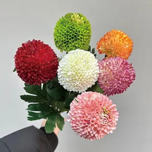 Artificial Ping Pong Chrysanthemum Flower Single Stem Silk Fabric Home Wedding Party Floral Arrangement Decorative Plant