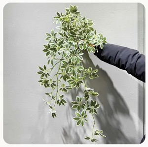 Artificial hanging plant with variegated green leaves for home decor and wall decoration.