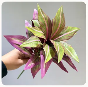 Artificial plant leaves purple green faux foliage for home indoor floral arrangement decor