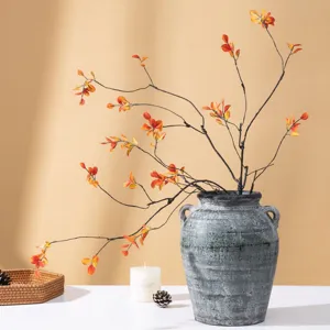 Artificial Maple Leaf Branches Fake Autumn Green Maple Tree Branches For Home Living Room Vase Flower Arrangement Decor