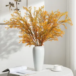 Artificial Melaleuca plant decorative flower arrangement in white ceramic vase home decor