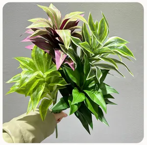 Artificial green plant branch realistic leaves faux dracaena floral decor indoor home