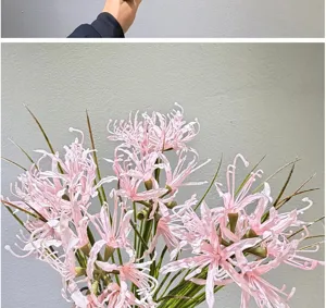 Pink artificial spider lily flower stem detail for home decor and wedding photography.